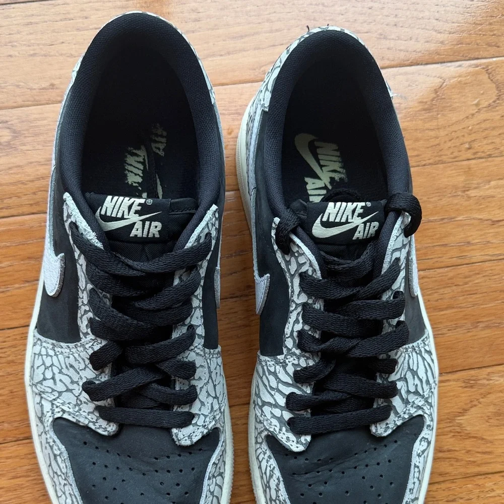 Nike Air Jordan 1 Retro Low OG Black Cement Elephant Print Sneaker Women’s 7